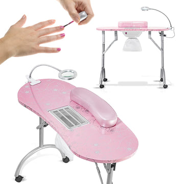 Portable Manicure Table Nail Desk with Charging Station & Dust Collector,  Foldable Nail Tech Table for Technician Spa Salon and home