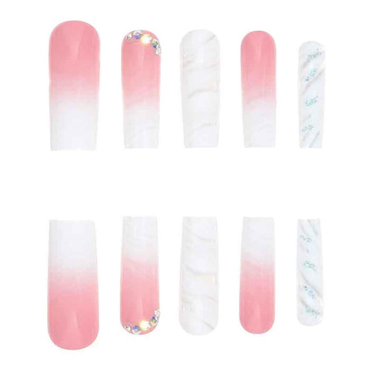 Wholesale High Quality Long Press on Nails Square Nails Tips Full Cover Crystal Design False Nails for Women and Girls