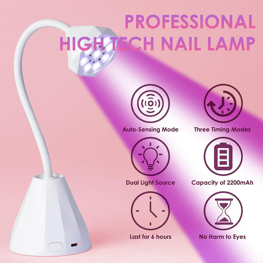 LED UV Nail Lamp, Mini U V Light for Gel Nails Flash Curing, 18W Rechargeable LED Nail Light Dryer with 60s Timers, Fast Curing Gooseneck UV lamp for Gel Nails for Home DIY Manicure