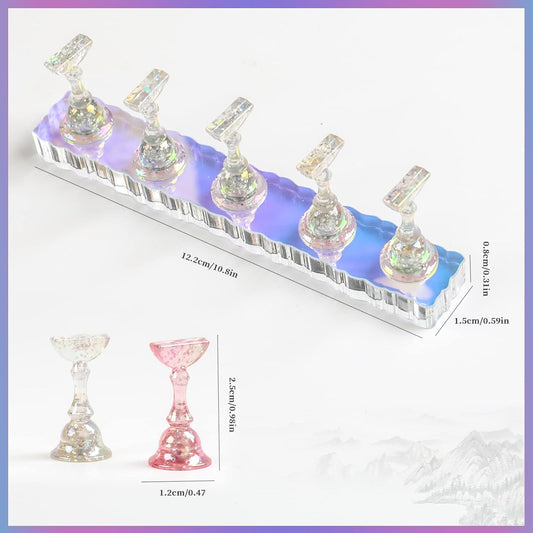 Manicure Practice Stand Nail Stand for Press On Nails – 2 Set Acrylic Nail Holders For Painting Nails, 10 Nail Stand, 60Pcs Adhesive Putty Clay,Nail Art Practice Kit for Salon & Home