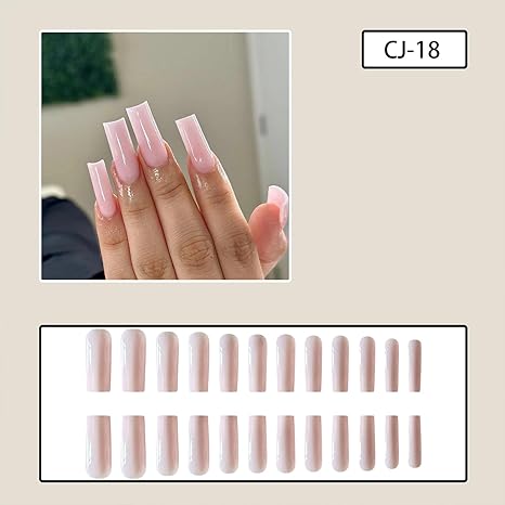 WholesaleSquare Press on Nails Long, Pearl Pink Fake Nails Acrylic False Nails,Artificial Nails for Women and Girls