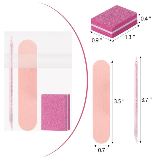 Disposable Manicure Kit Basics 3 Pieces Nail Kit, White Wood Nail File 180/180 Grit, Orange Mini Buffer 100/180 Grit, Individually Packed Mini Pedicure Set for Fingernails Toenails