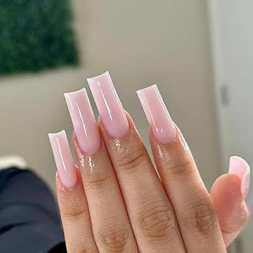 WholesaleSquare Press on Nails Long, Pearl Pink Fake Nails Acrylic False Nails,Artificial Nails for Women and Girls