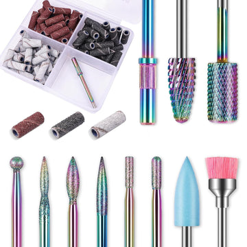 Best Price Nail Drill Bits Sets with 6Pcs File Sanding Bands 3/32 Inch Professional Rotary Burrs Diamond Cuticle Remover Bits Kit Cuticle Remover Bits for Acrylic Nail Manicure Pedicure Tools