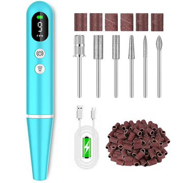 Electric Nail File, Cordless Nail Drill with Light for Acrylic, Gel Nails, 12 in 1 Personal Polish Manicure Tools with Nail Drill Bits for Salon Home Use (
