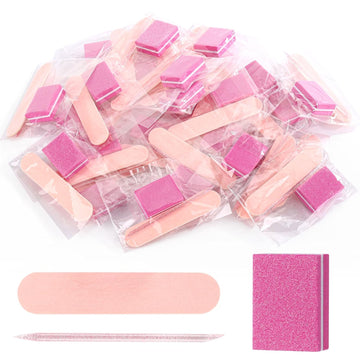 Disposable Manicure Kit Basics 3 Pieces Nail Kit, White Wood Nail File 180/180 Grit, Orange Mini Buffer 100/180 Grit, Individually Packed Mini Pedicure Set for Fingernails Toenails