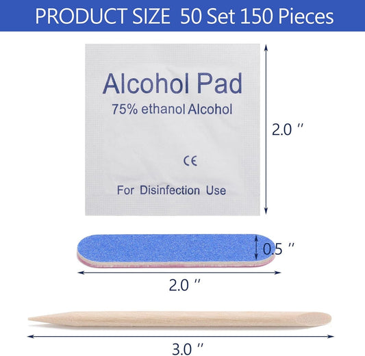 Disposable Manicure Kit 3-Piece Mini Nail Files Set Includes Nail File 100/180 Grit, Wood Stick, Nail Polish Remover Pads for Nails Design, Stamping Polish Manicure Art Tool