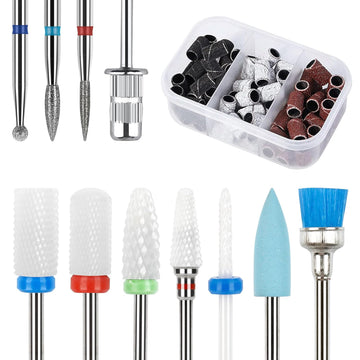 Ceramic Diamond Carbide Acrylic Gel Nail Art Tool Kit, Cuticle Remover Bit for Acrylic Gel Dip Powder, Nail Manicure Pedicure, Salon Home
