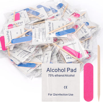 Disposable Manicure Kit 3-Piece Mini Nail Files Set Includes Nail File 100/180 Grit, Wood Stick, Nail Polish Remover Pads for Nails Design, Stamping Polish Manicure Art Tool