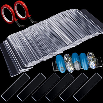 Hot Seller Transparent Nail Display Stand Holder with Double Sided Tape Nail Boxes Packaging for Press On Nail Art Acrylic Fake Nail Tips Display Stand with Removable Mounting Tape for Nail Salon and Home