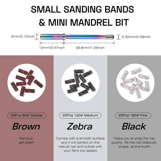 Best Price Nail Drill Bits Sets with 6Pcs File Sanding Bands 3/32 Inch Professional Rotary Burrs Diamond Cuticle Remover Bits Kit Cuticle Remover Bits for Acrylic Nail Manicure Pedicure Tools