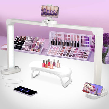 Wholesale Price Nail Tech Lamp for Desk, 34 Inch Foldable Large Nail Arch Light with Phone Holder, Stepless Dimming & 3 Modes Half Moon Table Light for Manicure/Lash Extension/Tattoo/Beauty