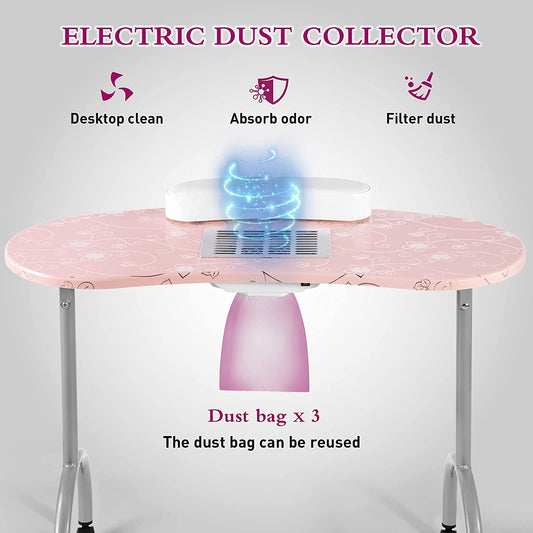 Portable Manicure Table Nail Desk with Charging Station & Dust Collector,  Foldable Nail Tech Table for Technician Spa Salon and home