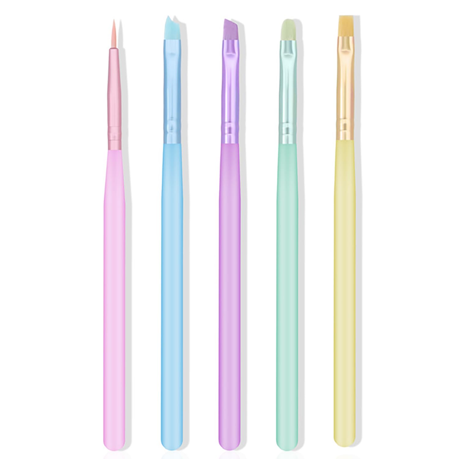 Good Price Gel Polish Nail Brush with Liner, Flat, Angled & Dotting Tips – Acrylic Nail Art Design Tools for DIY Manicure, Nail Extension, Salon Use – Pastel Colors with Gift Box