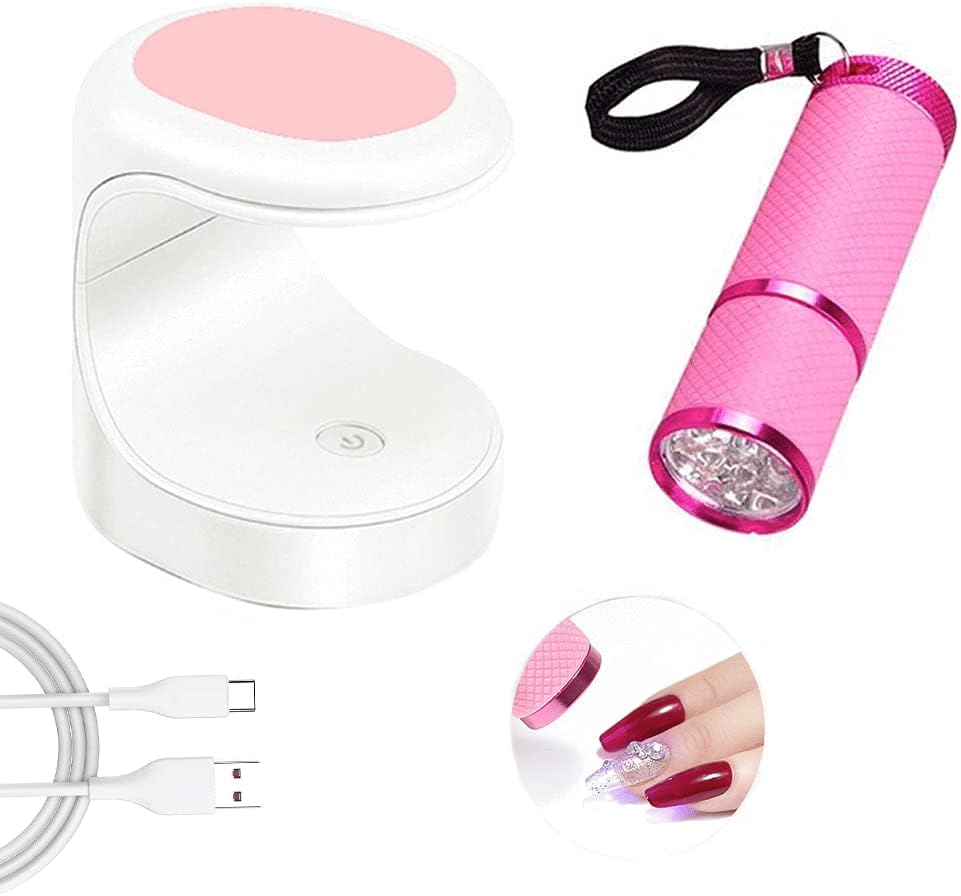 SUN Mini UV LED Lamp for Gel Nails, Portable 16W USB Nail Lamp UV/LED Nail Light Nail Polish Dryer & 9pcs Beads UV Flashlight Nail Art Tools for Girl Woman
