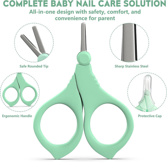 High Quality Baby Nail Scissors, Infant Nail Clippers with Safety Round Tip, Toddler Nail Clipper, Newborn Fingernail Cutter with Protective Cap, Nail Clippers for Baby Care Shower Gift