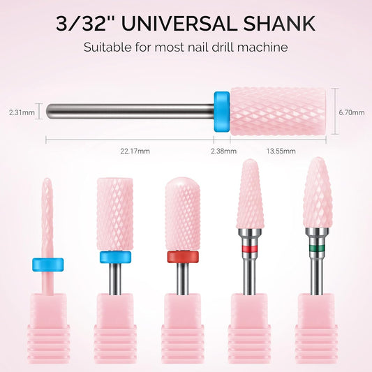 Bese Price Ceramic Nail Drill Bits Set, Professional 3/32 Inch Electric Cuticle Drill Bits Nail Tech for Acrylic Gel Nails Polishing Manicure Pedicure, Efile Remover Safety Bit for Home Salon