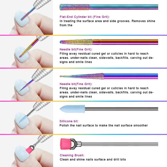 Professional High Quality Nail Drill Bits for Acrylic Nails, 3/32" Shank Drill Bits for Nails Professional Electric Cuticle Drill Bit, Cuticle Cleaner Nail Gel Polish Remover Tool for Home Salon