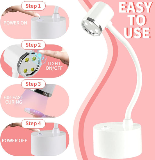 Mini UV nail lamp for Gel Nails Polish Luminoza 30W Rechargeable LED Nail Light Nail Dryer Fast Curing Goosenecks Lamp for Home DIY Manicure