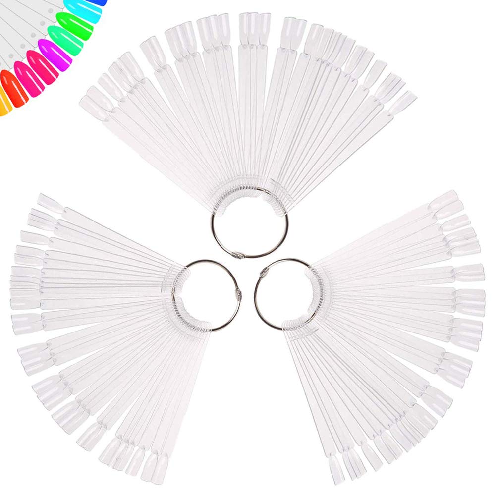 Best Price Clear Nail Swatch Sticks with Ring, 2Styles Fan-Shaped Nail Art Polish Display Tips, False Nail Sample Sticks, Nail Practice Color Display Polish Board for Nail Art Polish Salon DIY Women's Day
