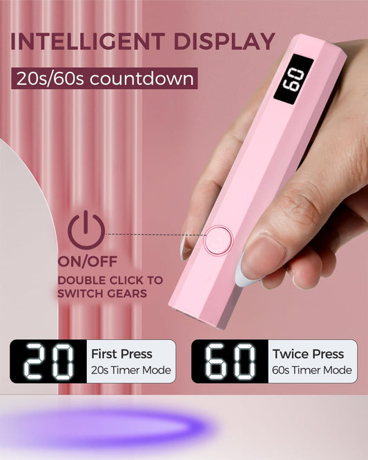 Portable Handheld UV Nail Light for Nails 3W Portable Led Lamp with 2 Timer Settings 20/60s for Gel Polish Home DIY Salon Women