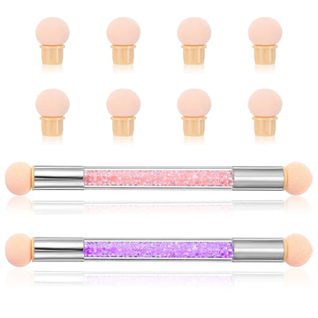 High Quality Nail Sponges For Ombre Nail Brush Sponge,2pcs Nail Sponge Pen,Double-Head Ombre Brush For Gel Nails With 8 Pcs Replacement Head,Nails Art Design Brushes,Gel Acrylic Manicure Brushes