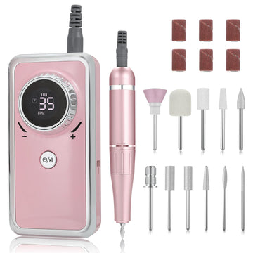 Portable Efile Nail Drill with 11Pcs Nail Drill Bits, Rechargeable Nail Drill Machine with LCD Display for Acrylic Nail Remove Gel Polish for Home Salon Use