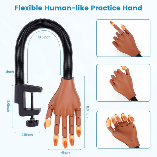 wholesale Nail Practice Hand for Acrylic Nails: Flexible Fake Hand Manicure Training Hand with Strengthen Nail Tips - Mannequin Hand Nail Kit for Beginners
