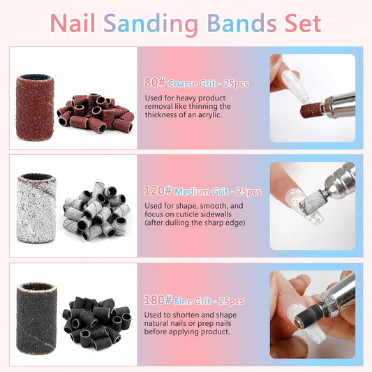 Ceramic Diamond Carbide Acrylic Gel Nail Art Tool Kit, Cuticle Remover Bit for Acrylic Gel Dip Powder, Nail Manicure Pedicure, Salon Home