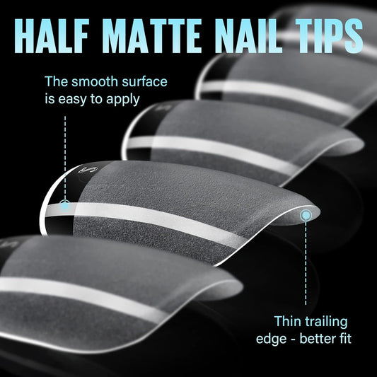 Hot Sale Soft Nail Gel Tips Half Matte Full Cover Clear Gelly Press on Flase Nail Tips for Extension Nail Manicure Home DIY1