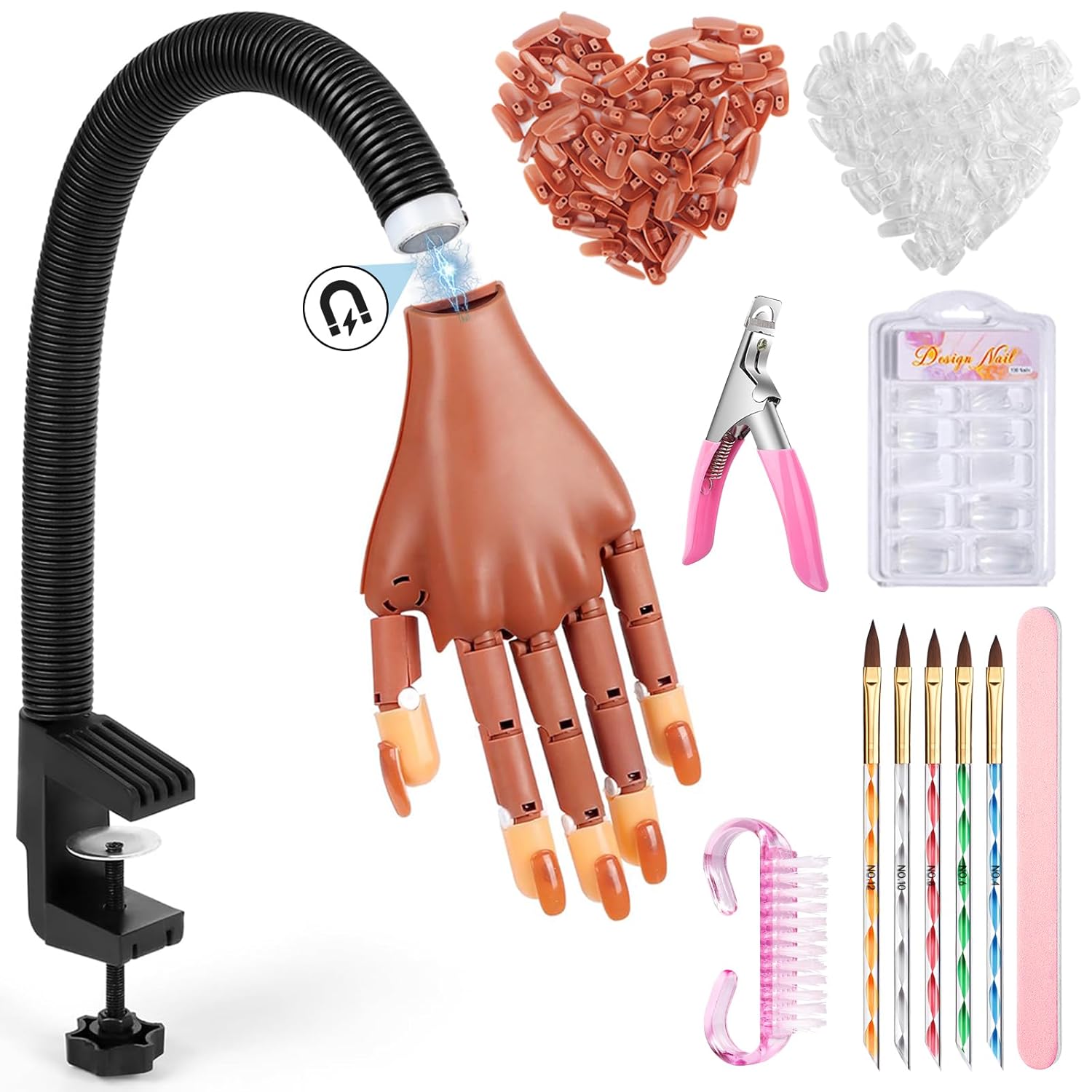 wholesale Nail Practice Hand for Acrylic Nails: Flexible Fake Hand Manicure Training Hand with Strengthen Nail Tips - Mannequin Hand Nail Kit for Beginners