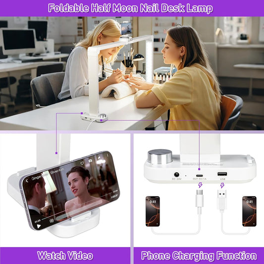Wholesale Price Nail Tech Lamp for Desk, 34 Inch Foldable Large Nail Arch Light with Phone Holder, Stepless Dimming & 3 Modes Half Moon Table Light for Manicure/Lash Extension/Tattoo/Beauty