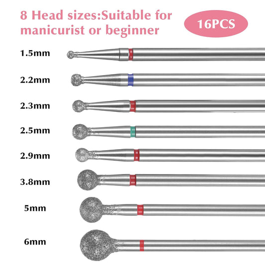 Best Price Diamond Grinding Bit 5mm Ball Head 2.35mm Shank 5mm Length Stone Sanding Drill Bits Rotary Tool for Ceramic Glass Nails Grinding Polishing