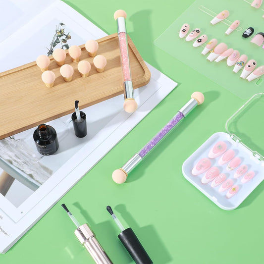 High Quality Nail Sponges For Ombre Nail Brush Sponge,2pcs Nail Sponge Pen,Double-Head Ombre Brush For Gel Nails With 8 Pcs Replacement Head,Nails Art Design Brushes,Gel Acrylic Manicure Brushes