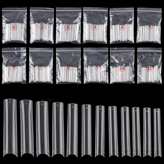 Wholesale Super Long Clear Nail Tips for Acrylic Nails Professional, 3XL Extra Long Flat Tapered Square Nail Tips, 12 Sizes Half Cover Straight French Fake Nail Tips for Nail Salons Home