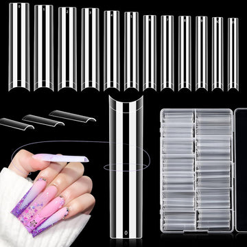 Wholesale Super Long Clear Nail Tips for Acrylic Nails Professional, 3XL Extra Long Flat Tapered Square Nail Tips, 12 Sizes Half Cover Straight French Fake Nail Tips for Nail Salons Home