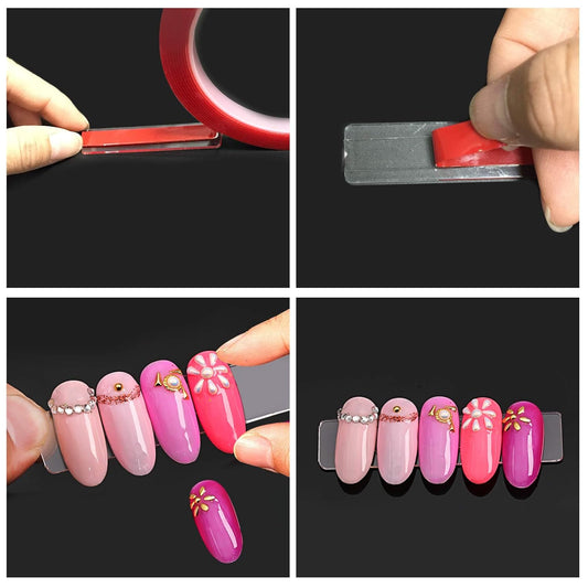 Hot Seller Transparent Nail Display Stand Holder with Double Sided Tape Nail Boxes Packaging for Press On Nail Art Acrylic Fake Nail Tips Display Stand with Removable Mounting Tape for Nail Salon and Home