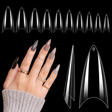 Half Cover Soft Gel Nail Tips Medium Stiletto False Nails Almond Shape Curved Tips for Acrylic Nails Salon Home DIY