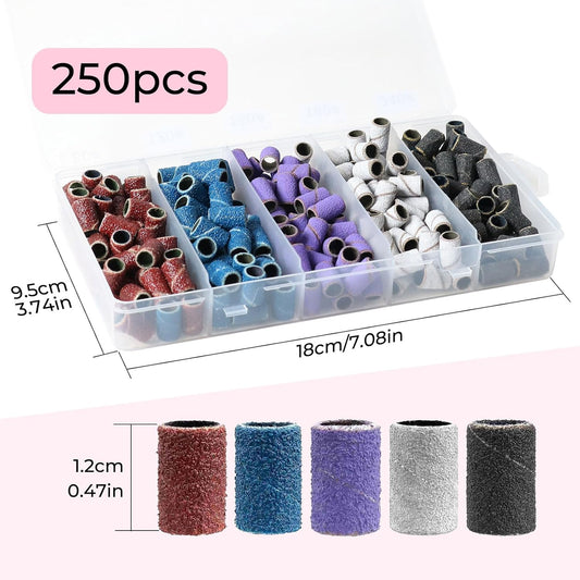 Sanding Bands for Nail Drill, Nail Drill Sanding Bits, Coarse Fine 80#120#150#180#240# Grits for Acrylic Nails, Manicures, and Pedicures Tools