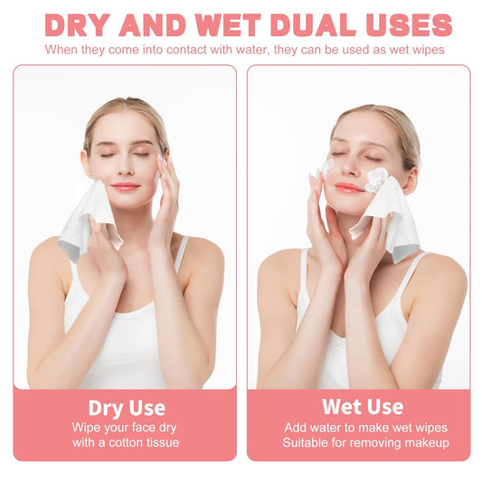 Disposable Face Towel, Ultra Soft & Thick Washcloths, Biodegradable Facial Towels for Sensitive Skin, Makeup Remover Dry Wipes, Lint-Free Towelettes for Cleansing