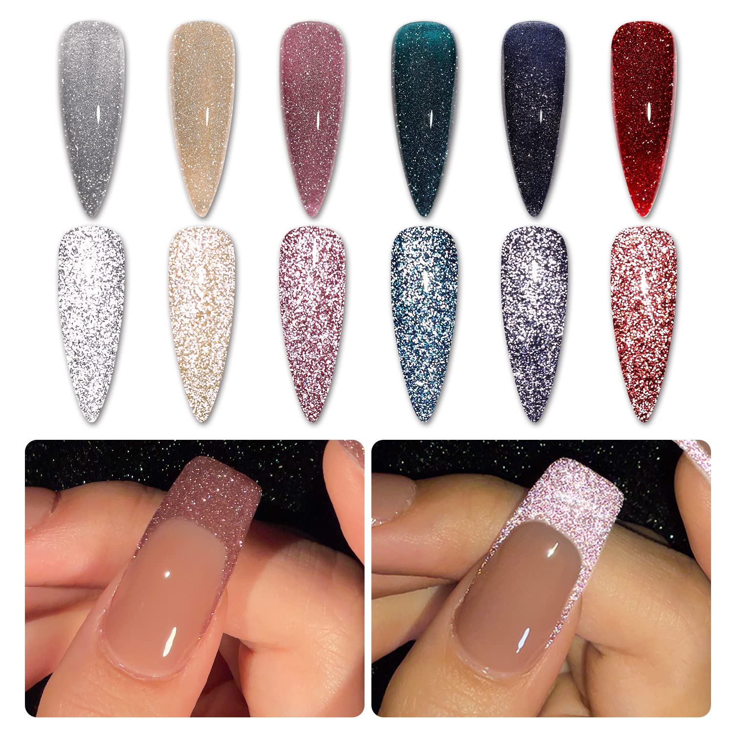 Wholesale Glitter Gel Nail Polish Set, 6 Colors Including Pink Red Silver Holographic Gel Kit UV LED Soak Off Nail Polish Home DIY Manicure